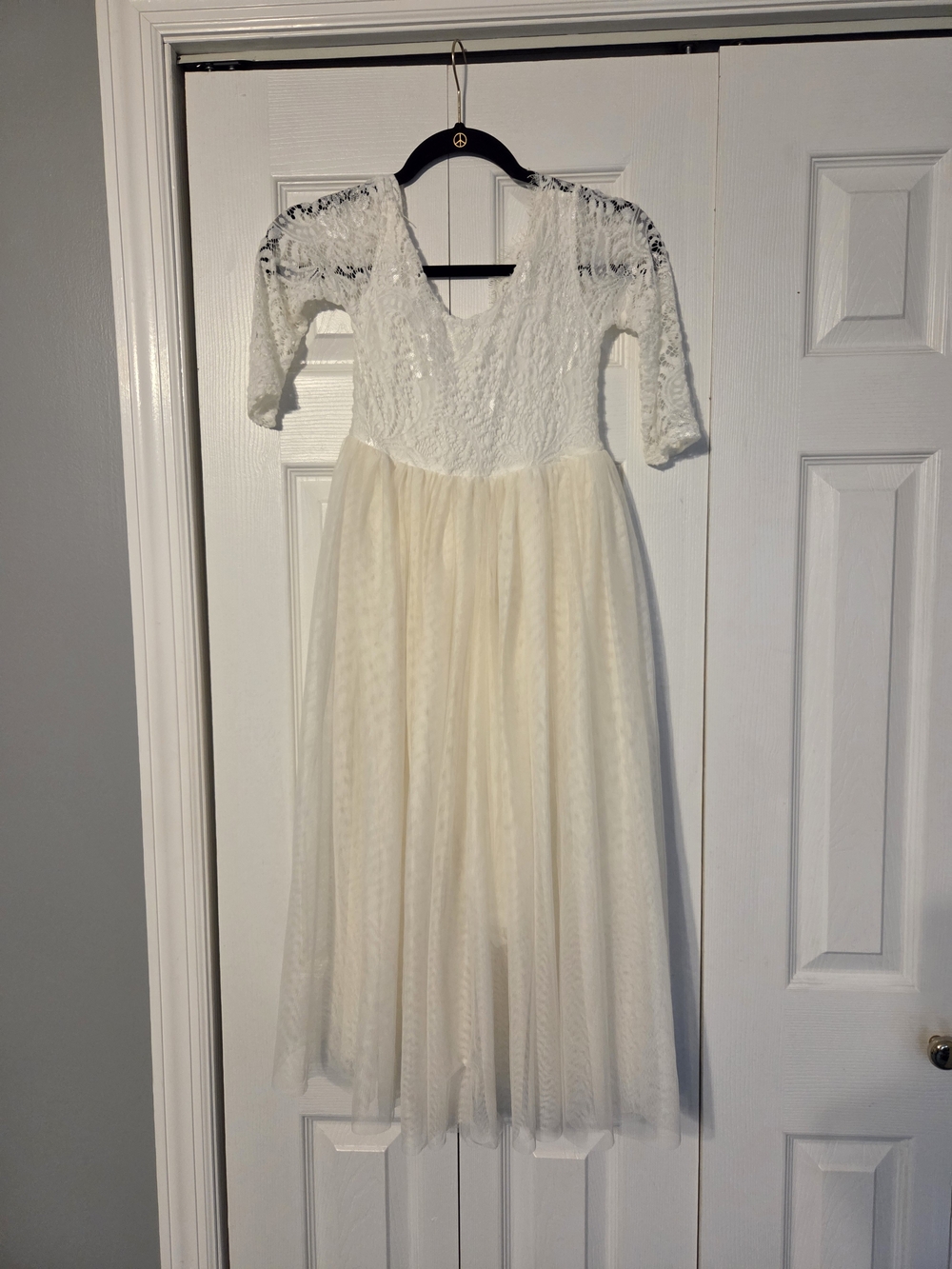 Girls Size 6-7 Years Ivory Tulle & Lace Open Back Dress